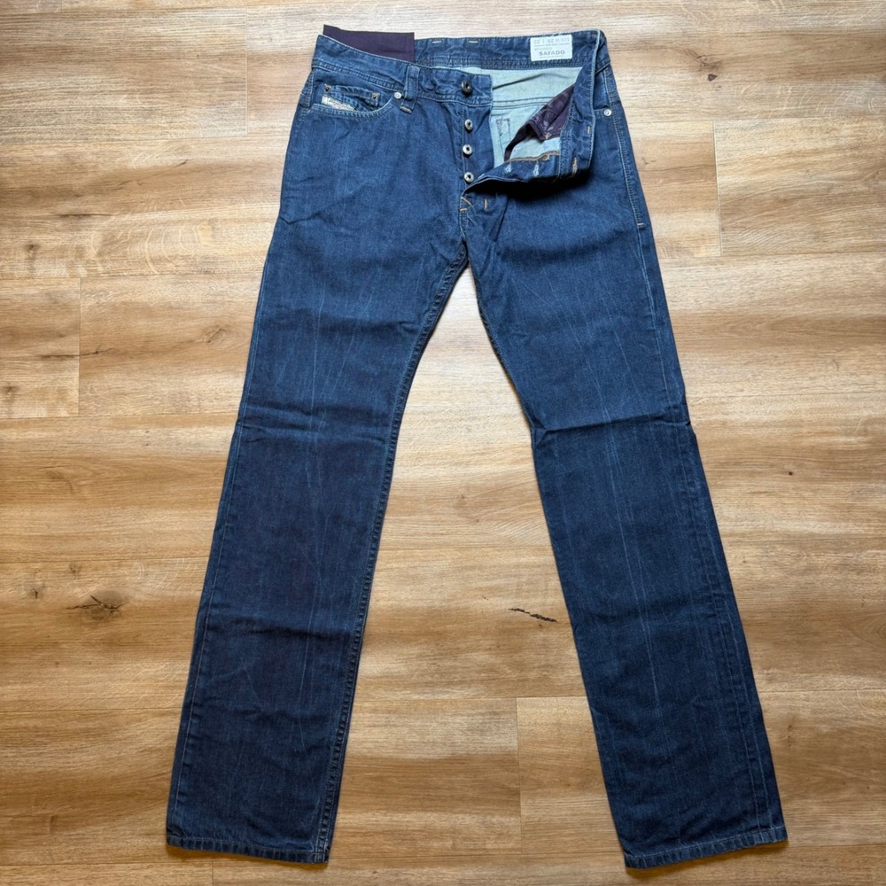Diesel Safado Jeans Men 28x32 Dark Indigo Slim Straight Denim Button Fly 0661D